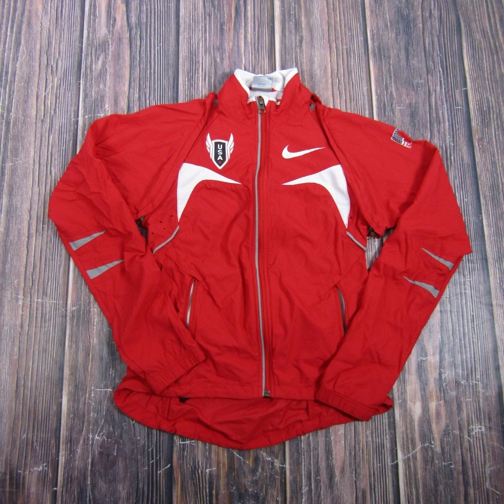 Nike Jacket Womens XS Red USA Track Full Zip Lightweight Running Long Sleeve